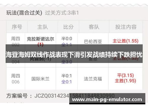海登海姆双线作战表现下滑引发战绩持续下跌担忧 海登海姆双线作战表现下滑引发战绩持续下跌担忧